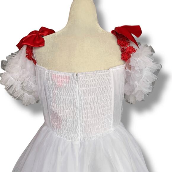 Sugar Thrillz Red Bow Detail Baby Dress White Ruffle Tulle Mini Party Medium - Picture 9 of 11